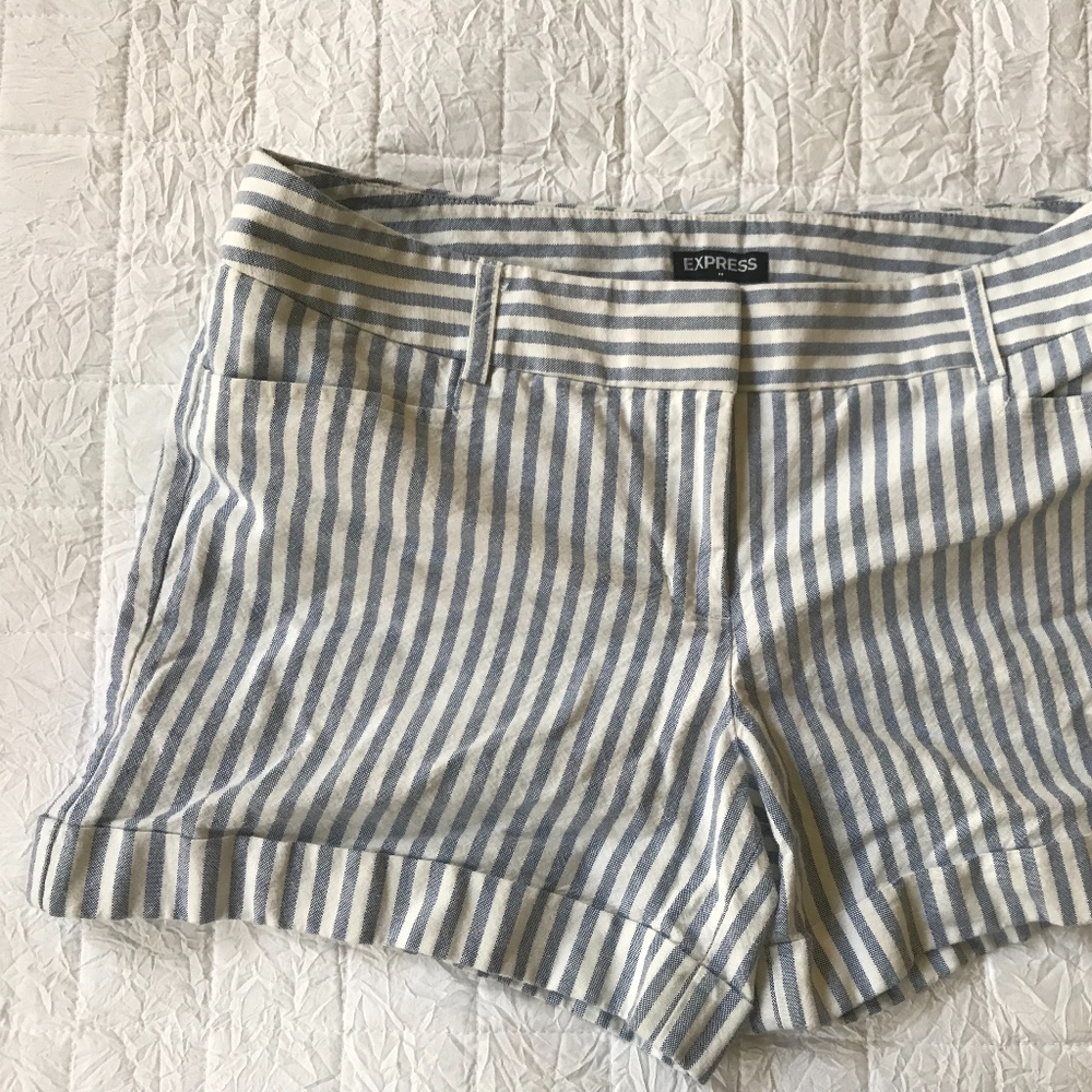 White and Blue Striped Shorts - Express